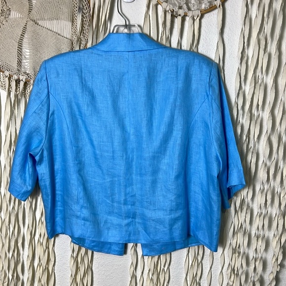 Boston Proper Modern Length Elbow Sleeve Linen Blazer in Blue Topaz NWOT M - Picture 10 of 16